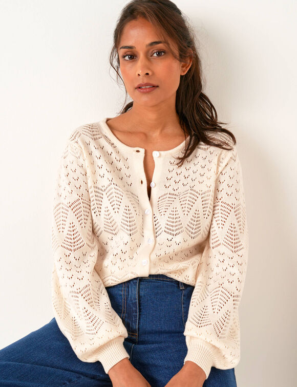 Gilet boutonné, maille pointelle (écru) Gilet boutonné, maille pointelle (écru)